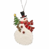 Wood And Fur Snowman Ornament - Tophat With Tree