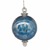 Etched Blown Glass Ball With Crystal Accents - Blue