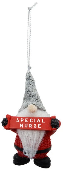 Gnome Holding Sign Ornament - Special Nurse