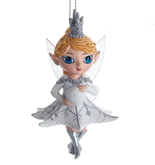 Kurt Adler Silver Fairy Elves Ornament - 1 Kurt Adler Silver Fairy Elves Ornament -