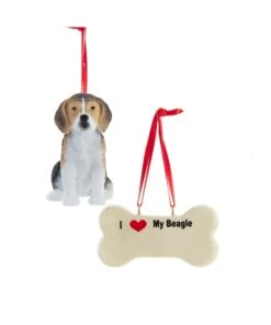 Kurt Adler I Love My Beagle With Dog Bone Ornaments