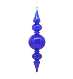 Ball And Double Finial Blown Glass Ornament - Organic Blue