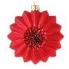 Glittered Poinsettia Glass Ornament Red