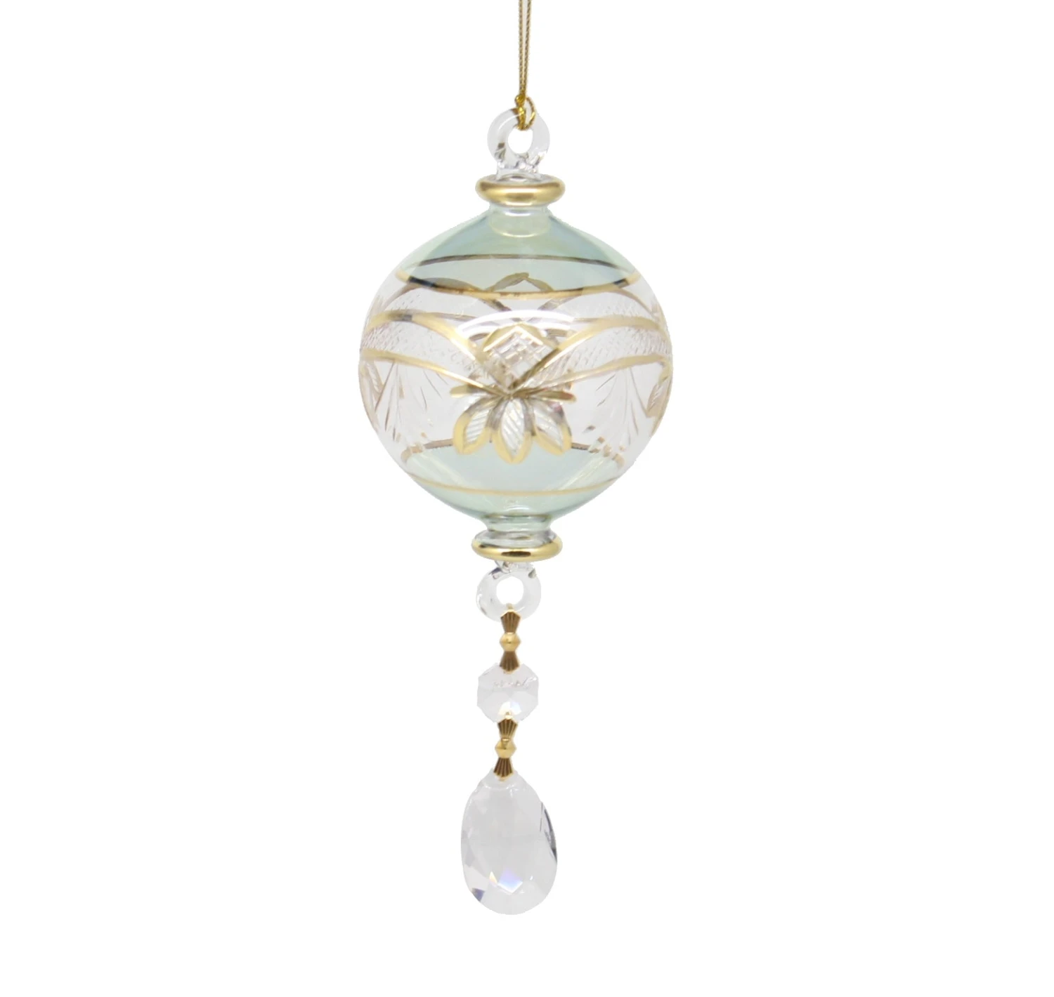 Special Etching Crystal Ball With Dangles Ornament - Green 1 Special Etching Crystal Ball With Dangles Ornament - Green