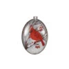 Glass Cardinal Disk Snow Filled Ornament - Oval