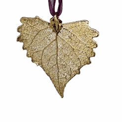 Gold Cottonwood Leaf With Sheer Ribbon Ornament