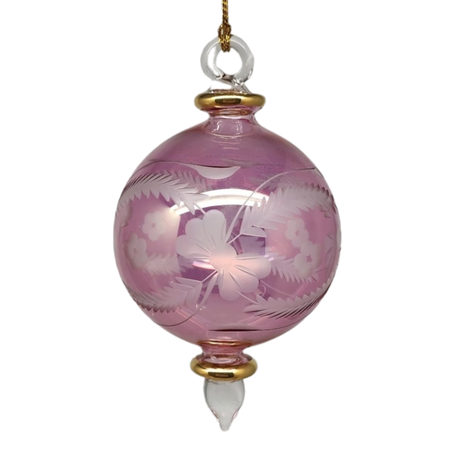 Etched Blown Glass Ball Ornament - Pink 1 Etched Blown Glass Ball Ornament - Pink