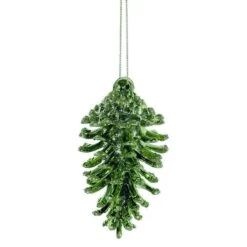 3 Count Glittered Natural Pinecone Ornament - Green
