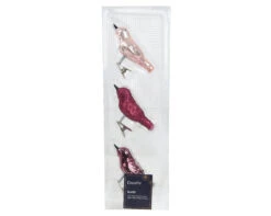 Glass And Enamel Clip On Bird Ornament Set - Pink And Red