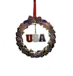 Patriotic Wreath Brass Ornament