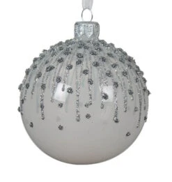 Decoris Enamel Ice Glass Ornament Set - 80mm - Silver And White -Country Christmas Loft Shop ctom4ggzjeacogvyfpux
