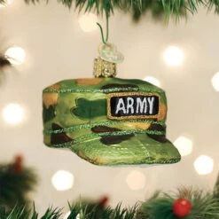 Army Cap Glass Ornament