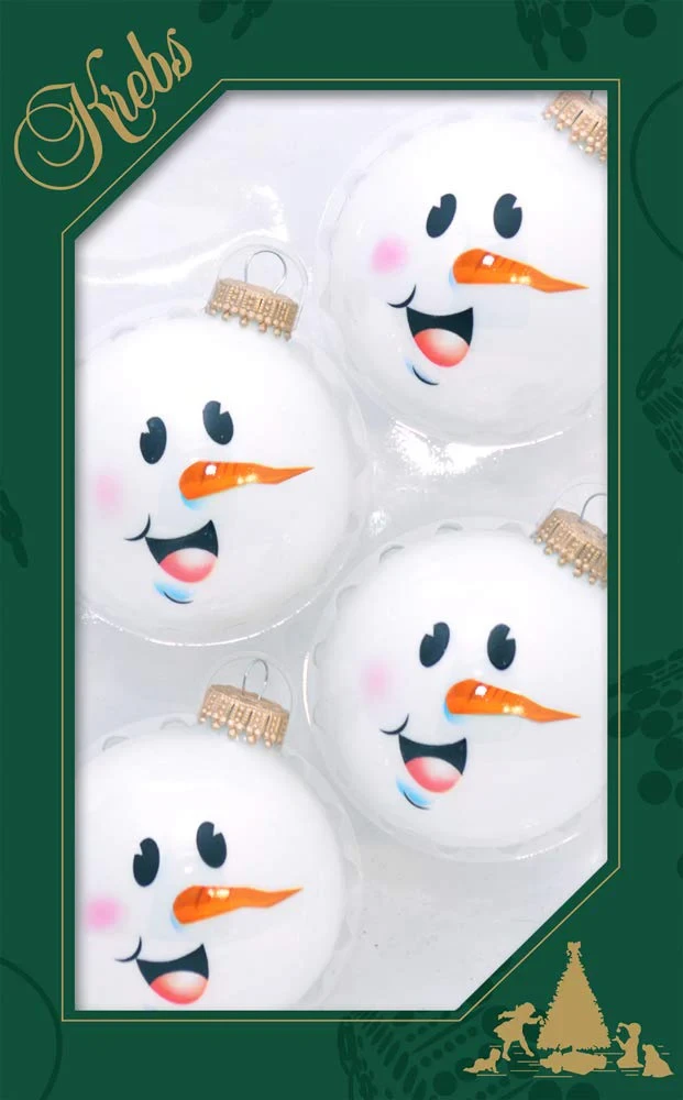 Porcelain White 2 5/8" (67mm) Glass Ball With Snowman Face - 4 Piece Set 1 Porcelain White 2 5/8" (67mm) Glass Ball With Snowman Face - 4 Piece Set