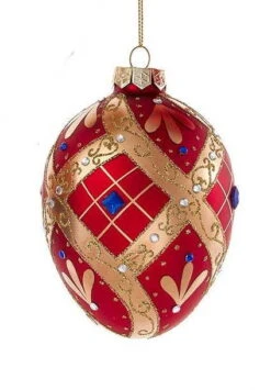 Kurt Adler Glass Egg Ornament - 120mm - Red And Gold