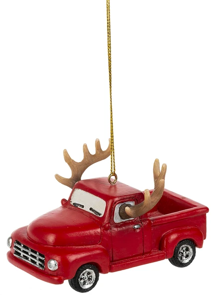 Red Pickup With Antlers Ornament 2 Red Pickup With Antlers Ornament - Image 2