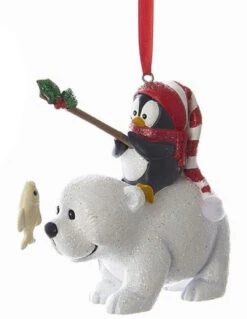 Kurt Adler Polar Bear With Penguin Ornament - Fishing