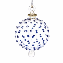 Clear 3" Glass Stipple Ball - Blue