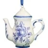 Kurt Adler Porcelain Blue Teapot Ornament - Tall