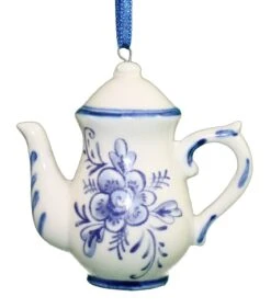 Kurt Adler Porcelain Blue Teapot Ornament - Tall
