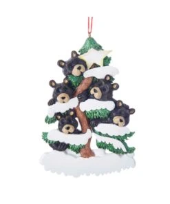 Kurt Adler Bear Family On Tree Ornament - Family Of 5