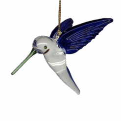 Feeding Hummingbird - Blue/Blue/Green - Egyptian Glass Ornament