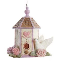 Kurt Adler Flower Birdhouse With Dove Ornament - Gazebo