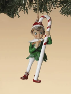 Vintage Style Elf Ornament - Candy Cane