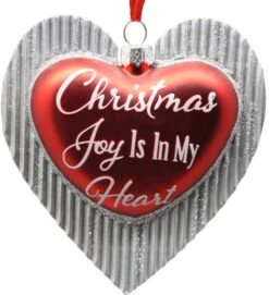 Kurt Adler Glass Glitter Heart With Sayings Ornament - Joy