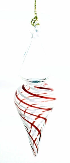 Candy Cane Stripe Blown Glass Ornament - Finial
