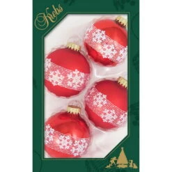 Christmas By Krebs 2 5/8 Glass Balls - Gold Caps - Glitter Band Snowflake - 4 Pack