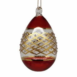 Lattice Banded Stipple Glass Egg - Red
