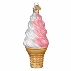 Strawberry Swirl Soft Serve Glass Ornament