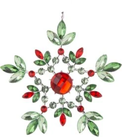 Red, Green Clear Acrylic Jeweled Snowflake Ornament