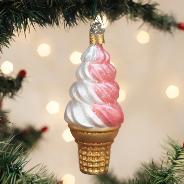 Strawberry Swirl Soft Serve Glass Ornament 3 Strawberry Swirl Soft Serve Glass Ornament - Image 3