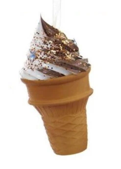 Kurt Adler Foam Ice Cream Cone Ornament - Vanilla Chocolate Swirl With Crystals