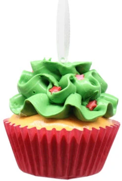 Kurt Adler Flower Cupcake Ornaments - Green With Shaped Sprinkles