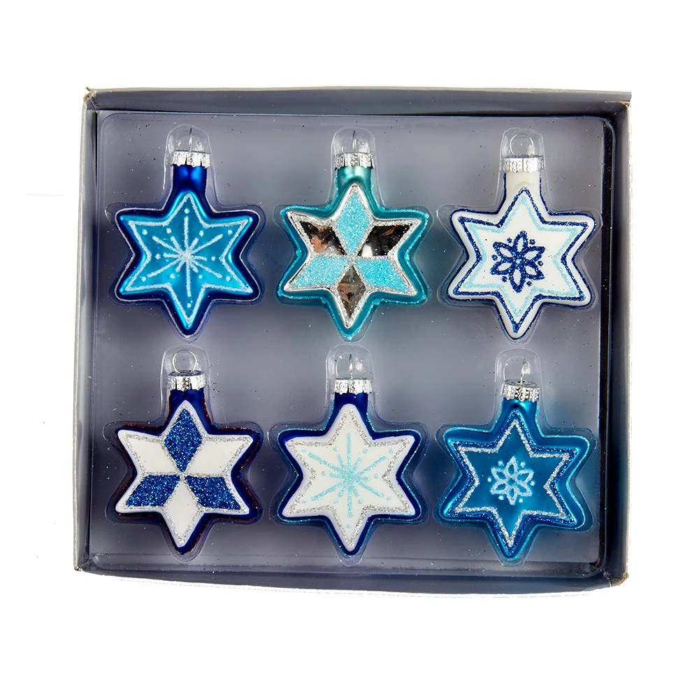 Kurt Adler Jewish Stars With Glitter Glass Ornaments - 6 Piece Box Set 1 Kurt Adler Jewish Stars With Glitter Glass Ornaments - 6 Piece Box Set