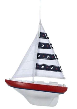 Kurt Adler Wooden Yacht W/Sails Ornament - Red -Country Christmas Loft Shop hglqshinsfgoelmvreed