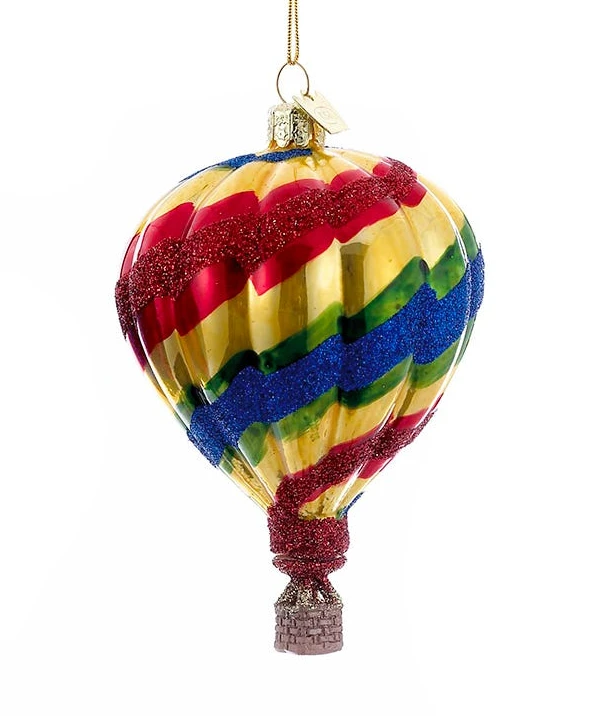 Hot Air Balloon Glass Ornament - Festive Stripes 1 Hot Air Balloon Glass Ornament - Festive Stripes