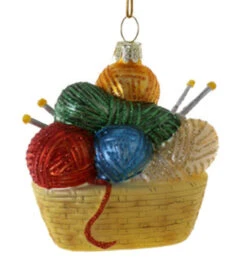 Basket Of Yarn Glass Ornament