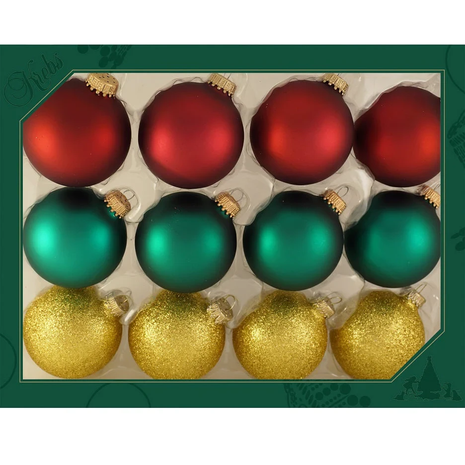 Christmas By Krebs 2 5/8 Glass Balls - Gold Caps - Red/Green/Gold 12 Pack 1 Christmas By Krebs 2 5/8 Glass Balls - Gold Caps - Red/Green/Gold 12 Pack
