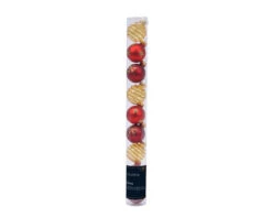 Tube Of 9 Glass Ornaments - 30mm - Red & Gold