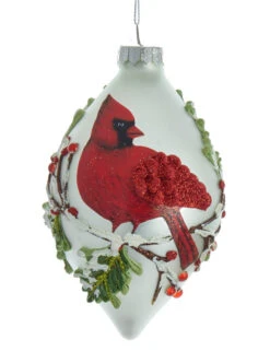 Kurt Adler Glass Cardinal Frosted Glass Ornament - Teardrop Shape