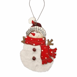 Wood And Fur Snowman Ornament - Stocking Hat