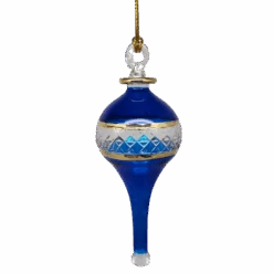 Lattice Glass Ornaments With Gold Accents - Blue Stretched Teardrop