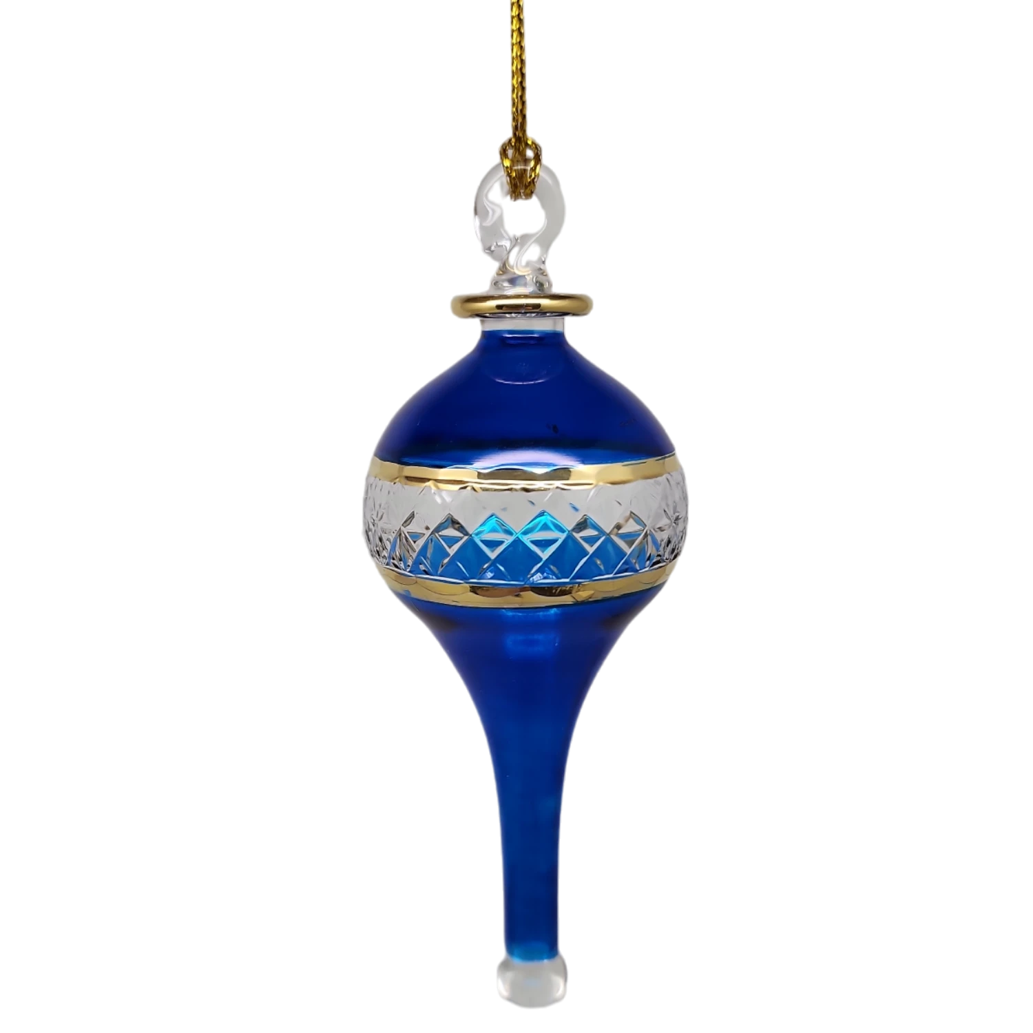 Lattice Glass Ornaments With Gold Accents - Blue Stretched Teardrop 1 Lattice Glass Ornaments With Gold Accents - Blue Stretched Teardrop
