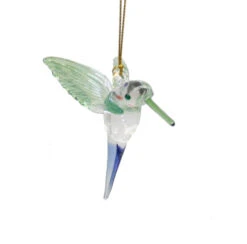 Feeding Hummingbird - Green/Blue/Green - Egyptian Glass Ornament