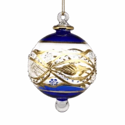 Floral Etched 3" Glass Ball - Blue