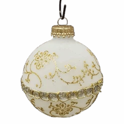 Clear And Frosted Gold Glitterlace And Braid Ball Ornaments - 4 Piece Set -Country Christmas Loft Shop ipwfd4ye2ae1accyvofl
