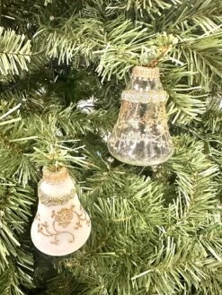 Clear And Frosted Gold Glitterlace And Braid Bell Ornaments - 4 Piece Set -Country Christmas Loft Shop irdxtj0mhsnl1xz8k4w1
